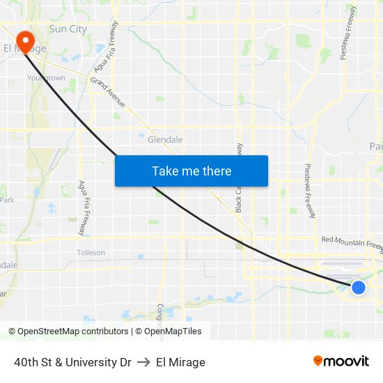 40th St & University Dr to El Mirage map