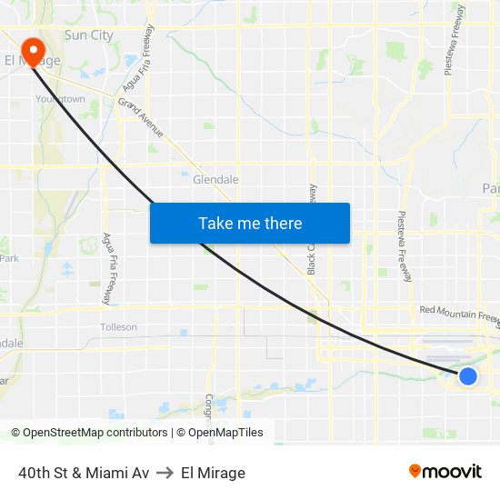 40th St & Miami Av to El Mirage map
