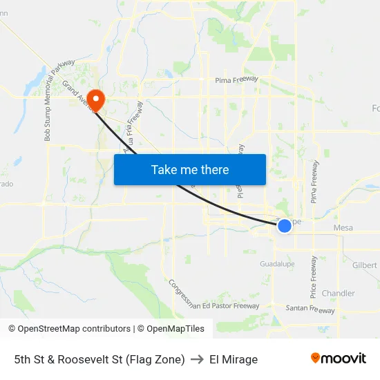 5th St & Roosevelt St (Flag Zone) to El Mirage map