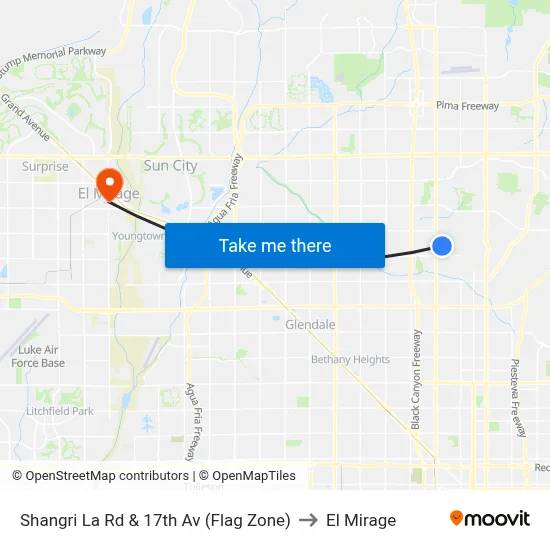 Shangri La Rd & 17th Av (Flag Zone) to El Mirage map