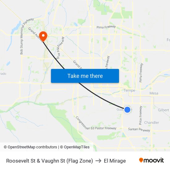 Roosevelt St & Vaughn St (Flag Zone) to El Mirage map