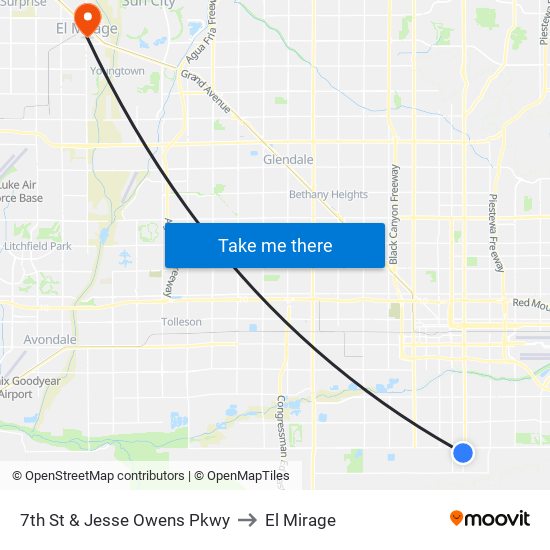 7th St & Jesse Owens Pkwy to El Mirage map