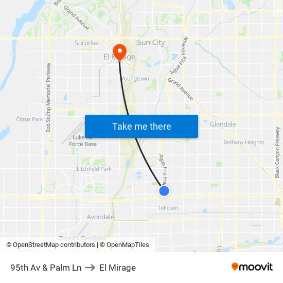 95th Av & Palm Ln to El Mirage map