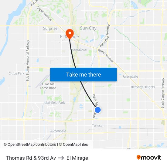 Thomas Rd & 93rd Av to El Mirage map