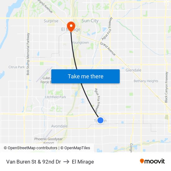 Van Buren St & 92nd Dr to El Mirage map