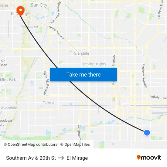 Southern Av & 20th St to El Mirage map