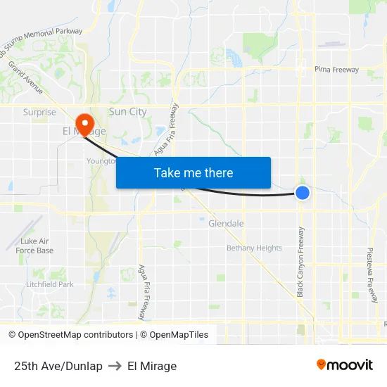 25th Ave/Dunlap to El Mirage map