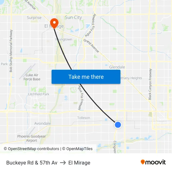 Buckeye Rd & 57th Av to El Mirage map