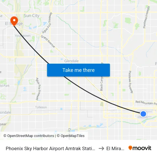 Phoenix Sky Harbor Airport Amtrak Station to El Mirage map