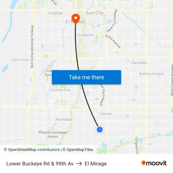 Lower Buckeye Rd & 99th Av to El Mirage map