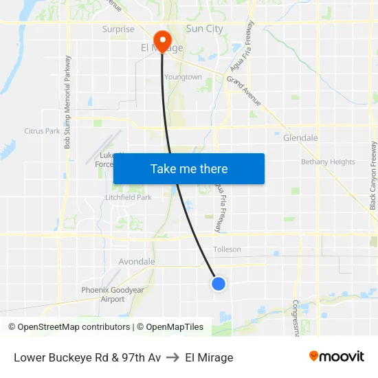 Lower Buckeye Rd & 97th Av to El Mirage map