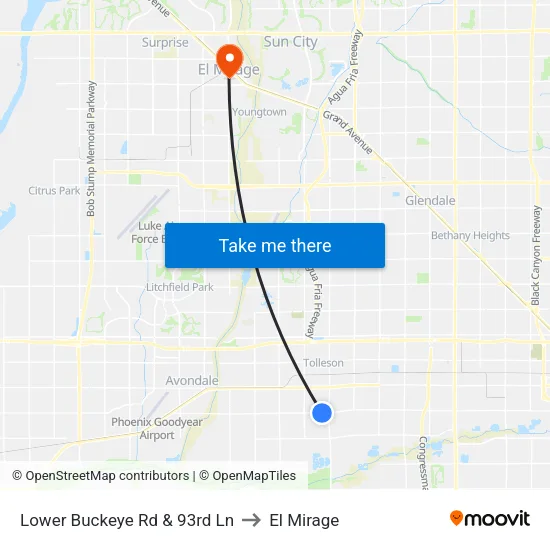 Lower Buckeye Rd & 93rd Ln to El Mirage map