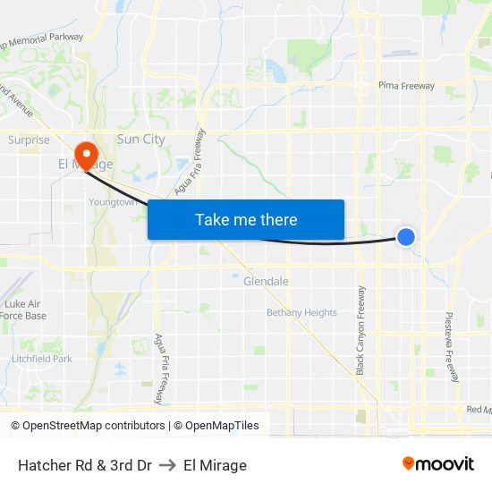 Hatcher Rd & 3rd Dr to El Mirage map