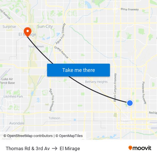 Thomas Rd & 3rd Av to El Mirage map