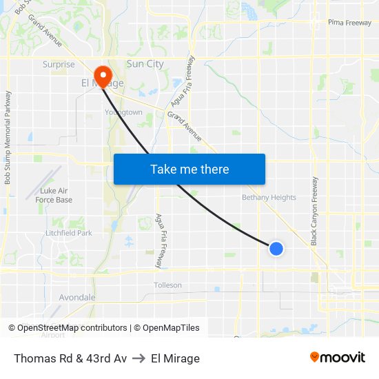 Thomas Rd & 43rd Av to El Mirage map