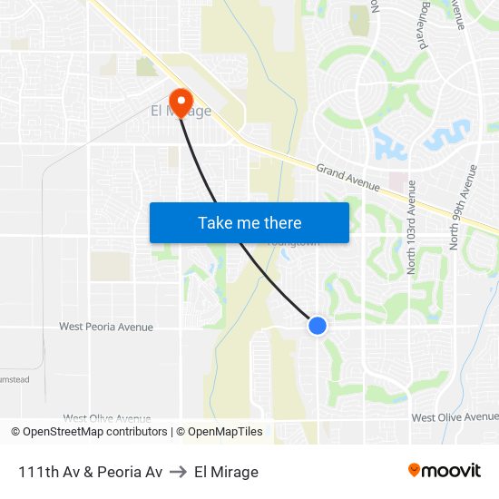 111th Av & Peoria Av to El Mirage map