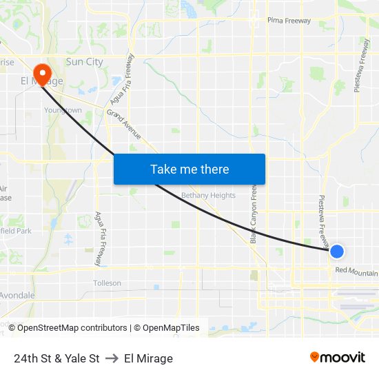 24th St & Yale St to El Mirage map