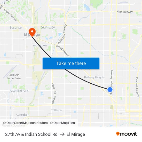 27th Av & Indian School Rd to El Mirage map