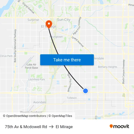 75th Av & Mcdowell Rd to El Mirage map