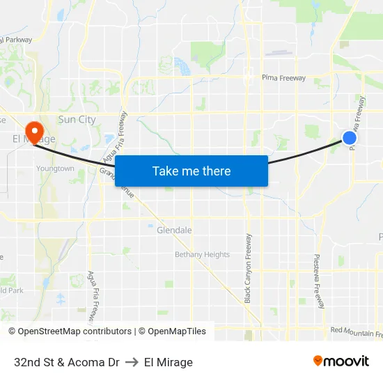 32nd St & Acoma Dr to El Mirage map