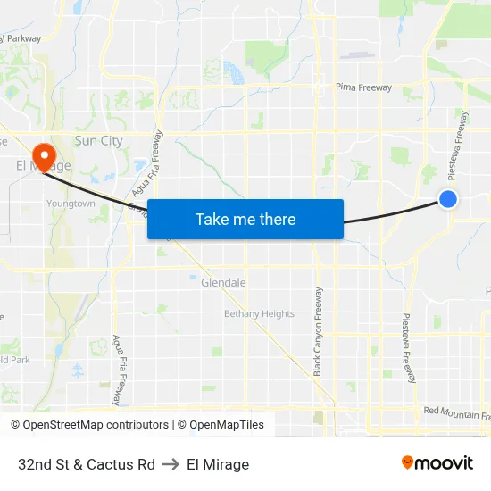 32nd St & Cactus Rd to El Mirage map