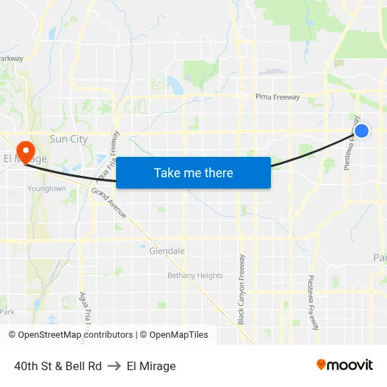 40th St & Bell Rd to El Mirage map