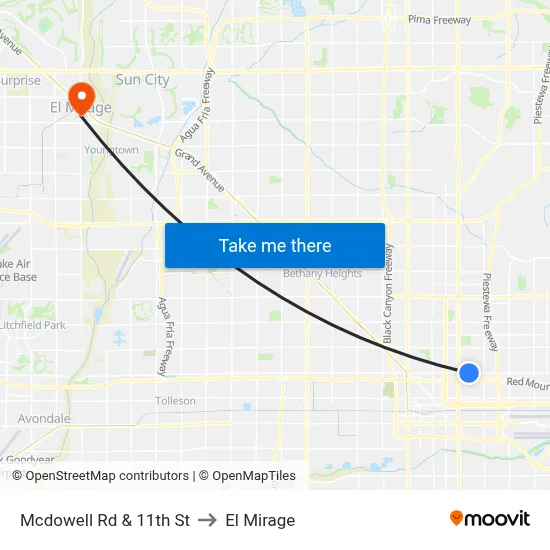 Mcdowell Rd & 11th St to El Mirage map