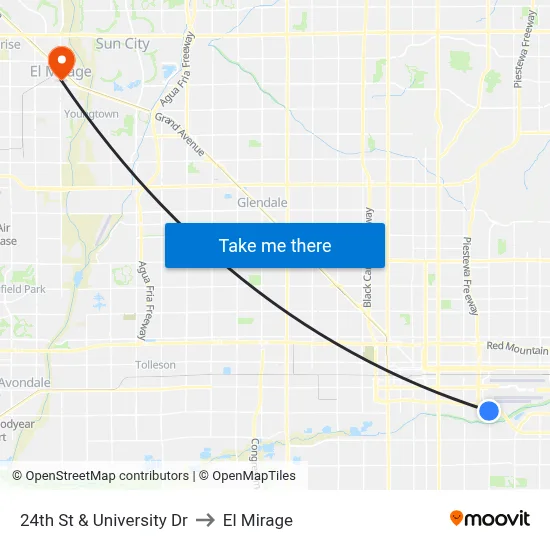 24th St & University Dr to El Mirage map