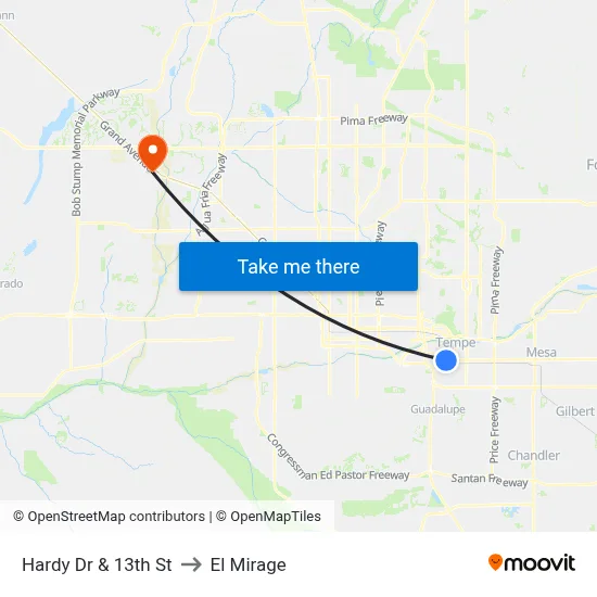 Hardy Dr & 13th St to El Mirage map