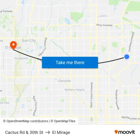 Cactus Rd & 30th St to El Mirage map