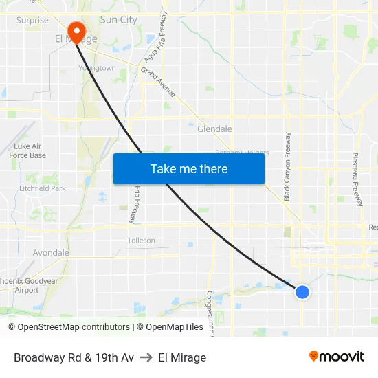 Broadway Rd & 19th Av to El Mirage map