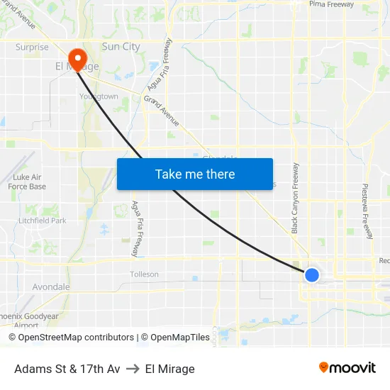 Adams St & 17th Av to El Mirage map