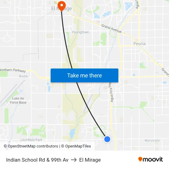 Indian School Rd & 99th Av to El Mirage map