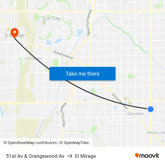 51st Av & Orangewood Av to El Mirage map