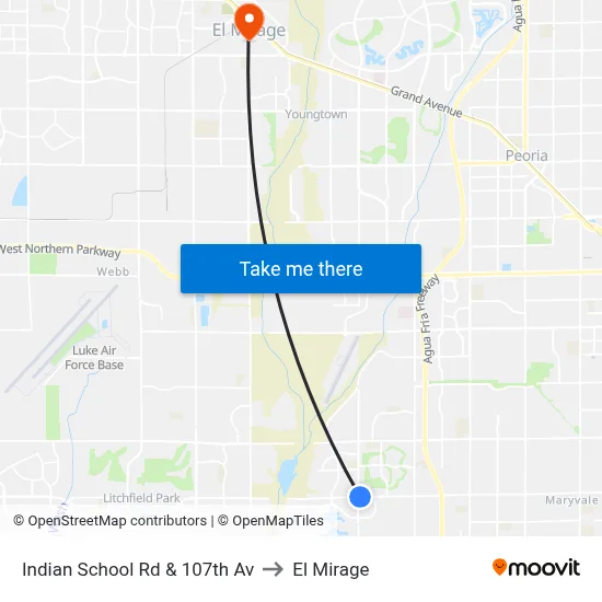 Indian School Rd & 107th Av to El Mirage map