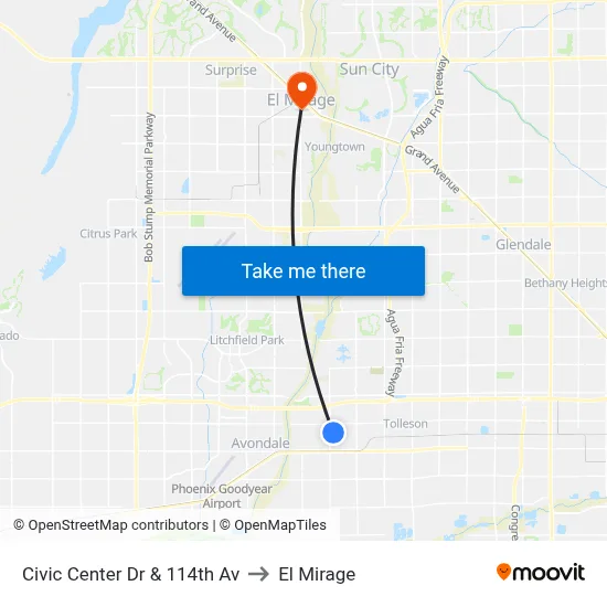 Civic Center Dr & 114th Av to El Mirage map