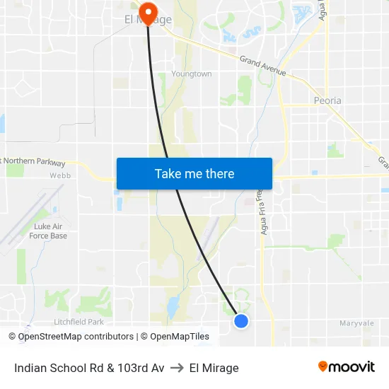 Indian School Rd & 103rd Av to El Mirage map