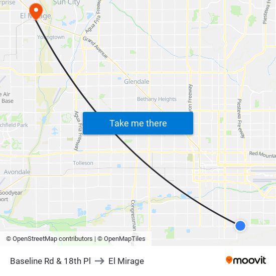 Baseline Rd & 18th Pl to El Mirage map