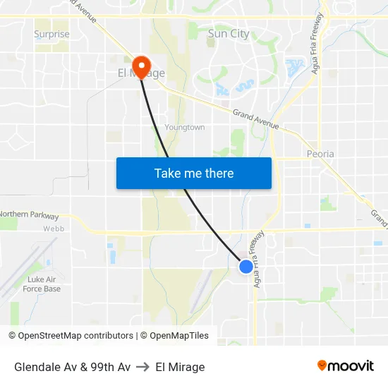 Glendale Av & 99th Av to El Mirage map