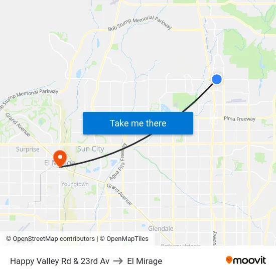 Happy Valley Rd & 23rd Av to El Mirage map