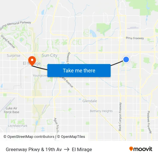 Greenway Pkwy & 19th Av to El Mirage map