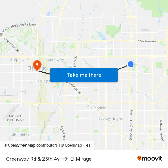 Greenway Rd & 25th Av to El Mirage map