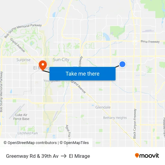 Greenway Rd & 39th Av to El Mirage map