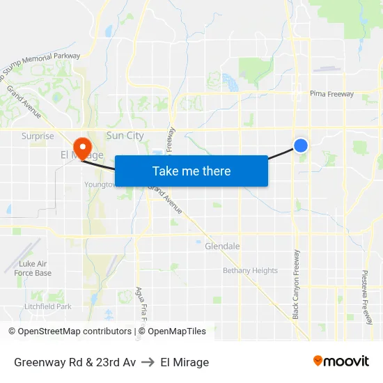 Greenway Rd & 23rd Av to El Mirage map