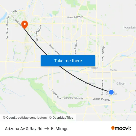 Arizona Av & Ray Rd to El Mirage map