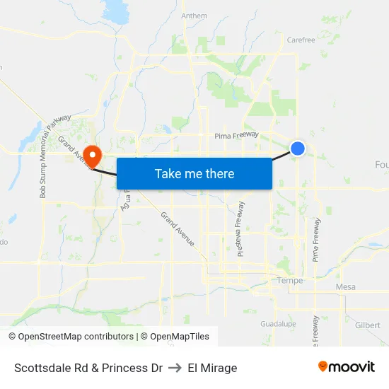 Scottsdale Rd & Princess Dr to El Mirage map