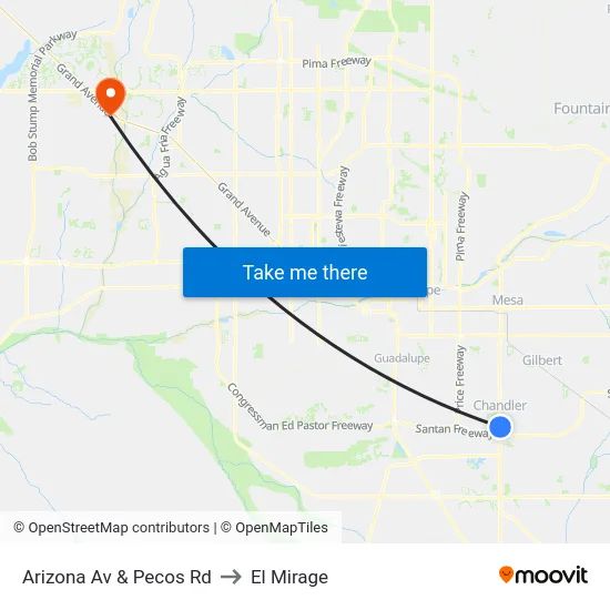 Arizona Av & Pecos Rd to El Mirage map