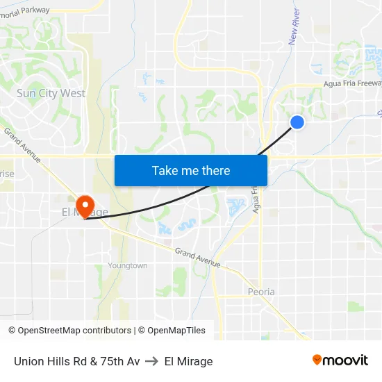Union Hills Rd & 75th Av to El Mirage map