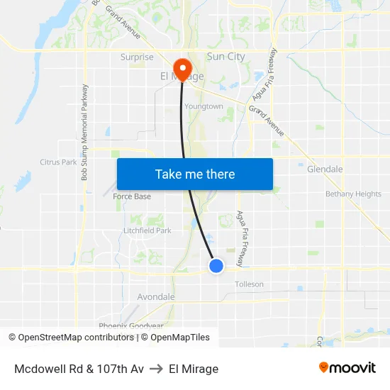 Mcdowell Rd & 107th Av to El Mirage map