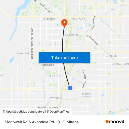 Mcdowell Rd & Avondale Rd to El Mirage map